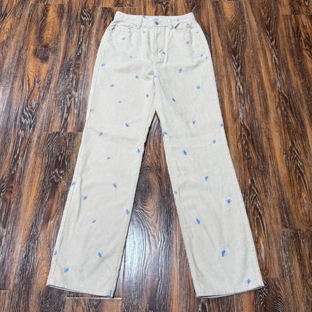 PacSun 90s Boyfriend Corduroy Butterfly Embroidered Pants Tan Beige Womens 28